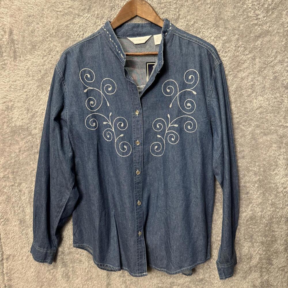 Stonybrook Women's Denim Shirt with Embroidered Design Sz L New with Tag